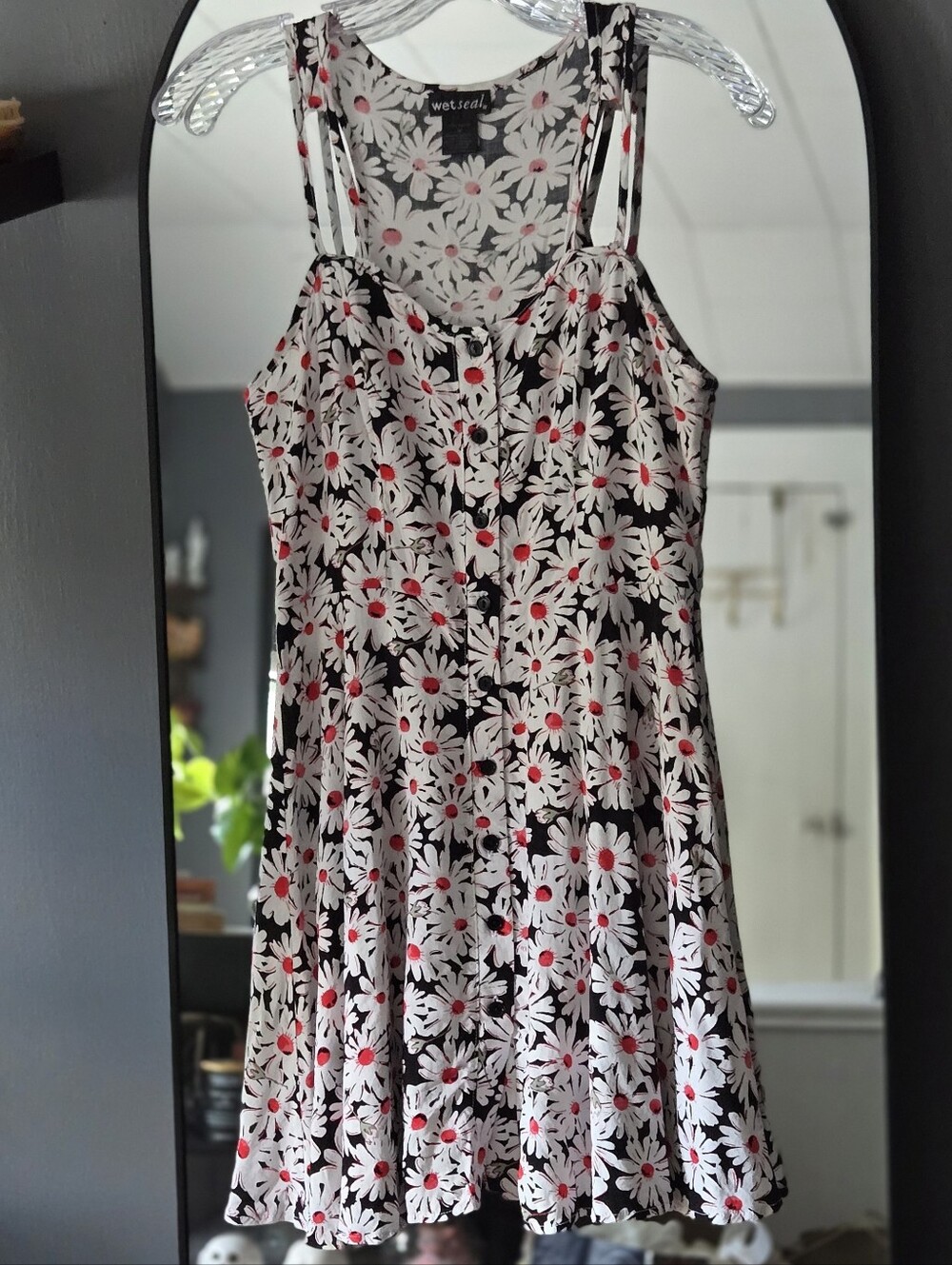 Vintage 90s Wet Seal Daisy Floral Button Front Halter Mini Dress - Picture 8 of 11